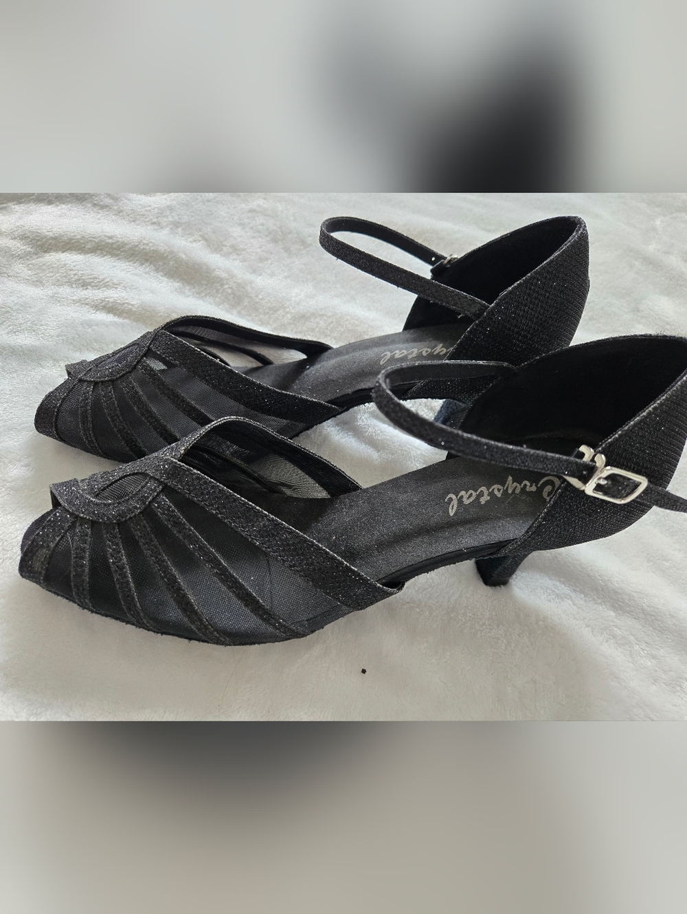 Sparkle Black Ankle-Strap Dance Heels